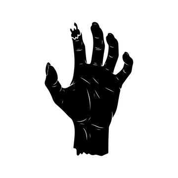 Black Silhouette of a Severed Hand Reaching Upwards.