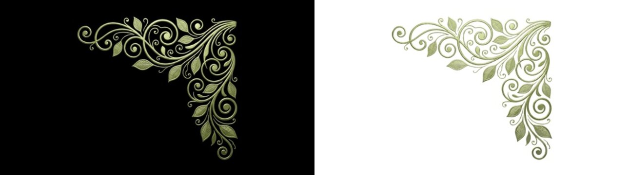 Vintage floral corner border ornament in gold isolated on png background, elegant design