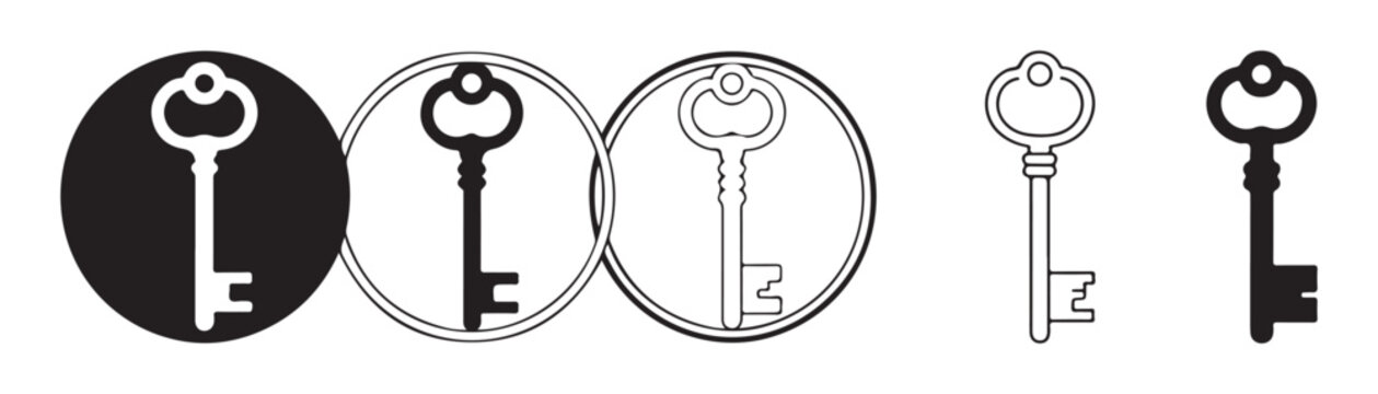 Vintage ornamental key collection featuring detailed outlines and solid fills for security concept designs.