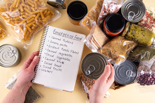 Emergency food kit. Non-perishable instant food, homemade Survival food set