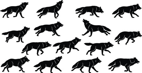 Wolf Silhouettes Collection Set of Different Poses and Actions Vector Illustration © Nurjahan
