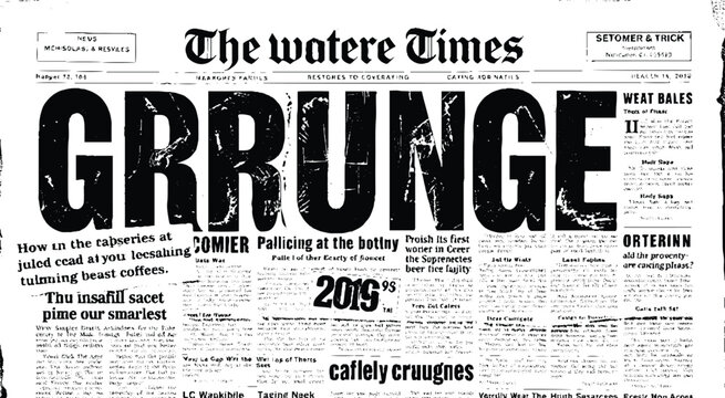 Distressed aged newsprint texture with classic columns. Creative abstract newspaper design with lorem ipsum text. Editorial print media template with torn edges effect