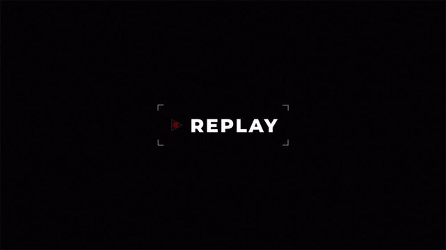 Minimalist replay screen overlay with red play symbol, digital media playback sign 4k video