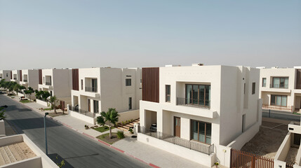 Fototapeta premium Real Saudi Neighborhood Street with Residential Houses and Authentic Community Environment
