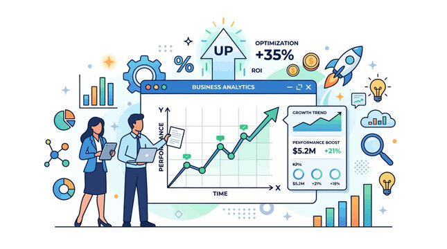 Business Analytics and Growth: People analyze charts, data and performance metrics.