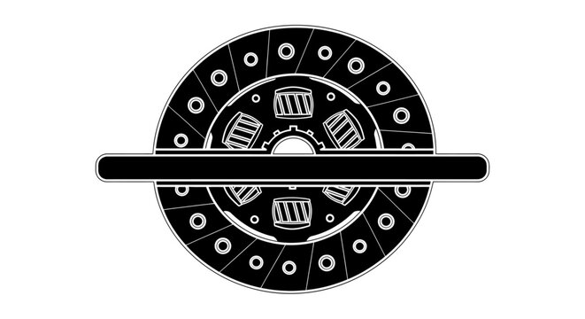 Clutch Disc Assembly, Automotive Component, Vehicle Mechanical Part, Black and White Icon