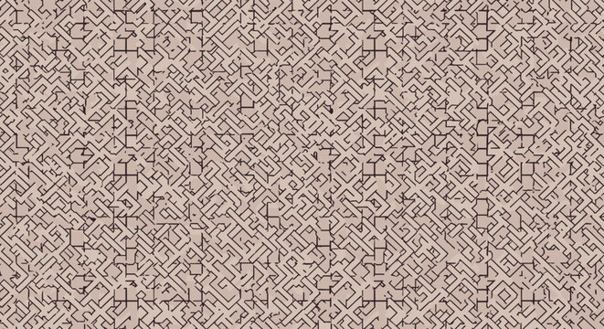 Intricate and complex maze or labyrinth pattern in a neutral tan and brown color scheme for background design.