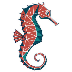 Geometric blue and red seahorse vector graphics. © go