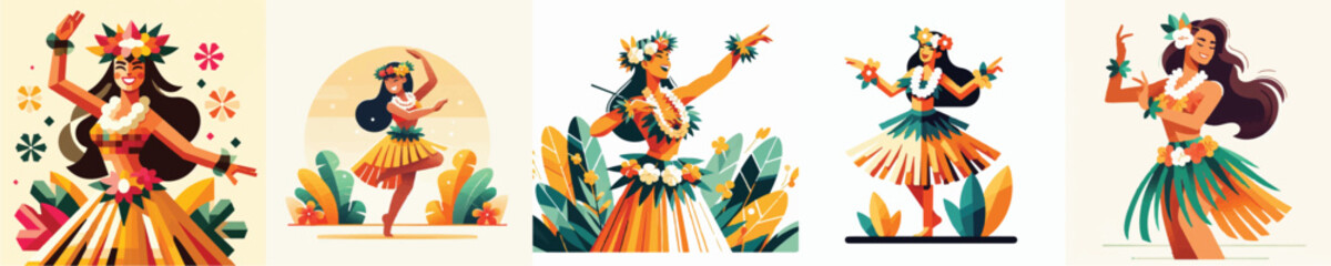 Vector of a Hawaiian woman performing a traditional hula dance © FirdianKrisna