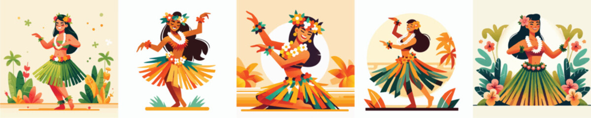 Vector of a Hawaiian woman performing a traditional hula dance © FirdianKrisna