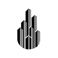 Fototapeta premium Minimalist Real Estate Logo with Modern Skyscrapers and Urban Skyline