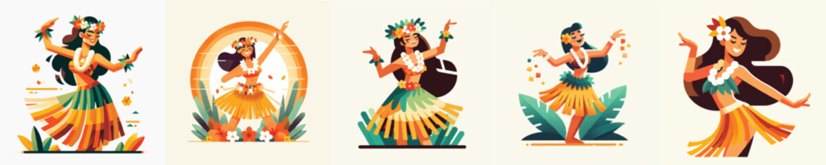 Vector of a Hawaiian woman performing a traditional hula dance © FirdianKrisna