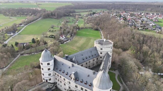 Fast ascending top view over Wewelsburg castle
