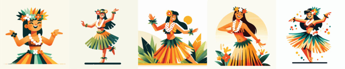 Vector of a Hawaiian woman performing a traditional hula dance © FirdianKrisna