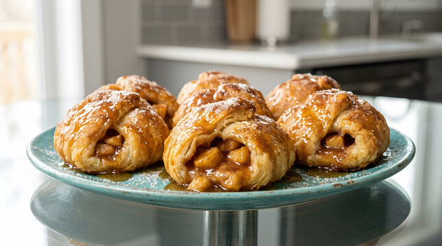 Warm Apple Dumplings Platter with Flaky Puff Pastry and Cinnamon Apple Filling