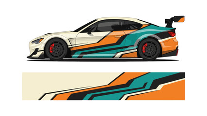 Fototapeta premium Stylized Concept Sports Car with Bold Teal and Orange Accents.