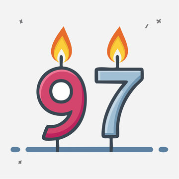 Number 97 Birthday Candles with Flames
