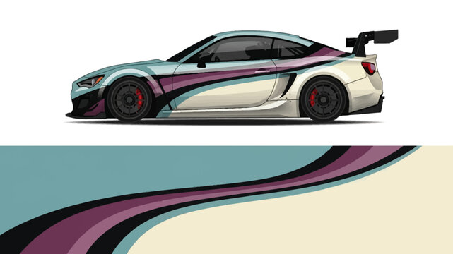 Stylized colorful sports car with flowing stripes and modern vector illustration.