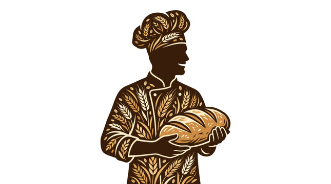 Silhouette of woman holding bread in traditional clothing
