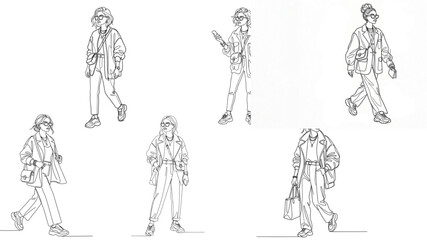 Obraz premium Urban Street Style Fashion Figure Continuous Line Art Illustration