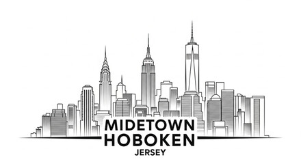 Obraz premium Midtown Hoboken New Jersey Skyline Illustration.