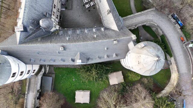 Topdown view of roofs courtyard and fortifications