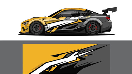 Fototapeta premium Dynamic yellow and black race car in motion.