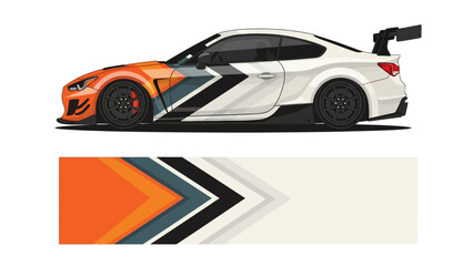 Naklejka premium Side view of a white and orange race car with bold graphic decals.