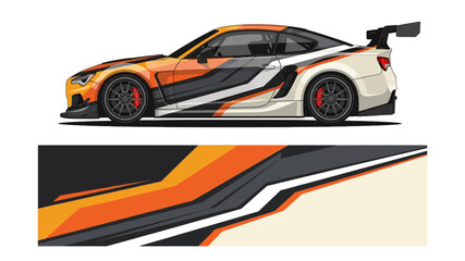 Naklejka premium Stylized orange and black race car with bold graphic livery and dynamic lines.