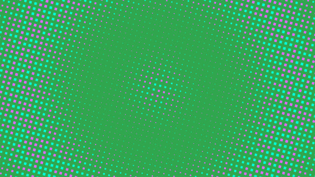Abstract geometric pixel art pattern with green and purple tones