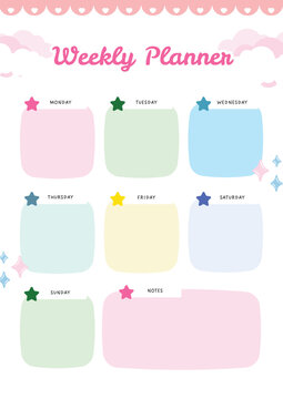 Pink Green and Blue Playful Weekly Planner Document.eps