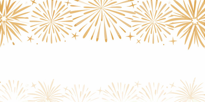 Golden Fireworks Vector Pattern On White Background