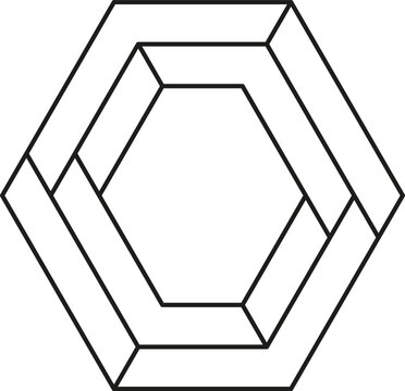Impossible hexagon shape creating optical illusion paradox