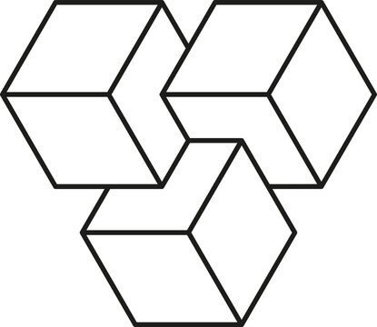 Impossible triangle made from interconnected isometric cubes