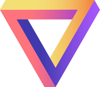 Impossible triangle creating visual paradox and optical illusion