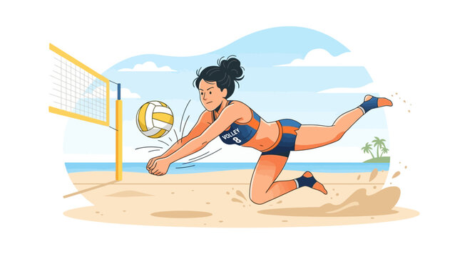 Beach Volleyball Player Diving for Ball