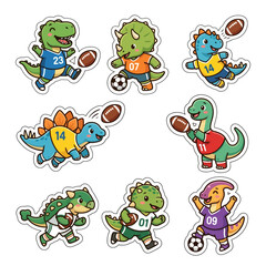 Obraz premium Vector Icon Cute cartoon dinosaurs playing sports like football and soccer. EPS Editable