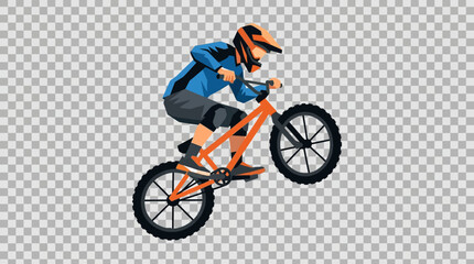 Obraz premium Mountain biker performing stunt on orange bicycle on transparent background