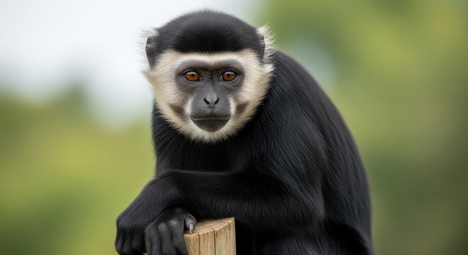 Close up portrait of black and white langur monkey.