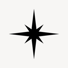 Obraz premium Black eight-pointed star on a white background, minimalist design.
