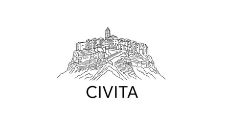 Naklejka premium Civita Di Bagnoregio Town Illustration.