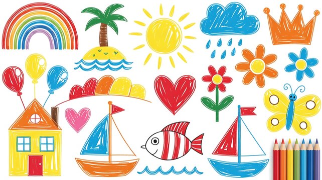 Whimsical Skies Seas Vibrant Art of Rainbows Sailboats Floating Dreams