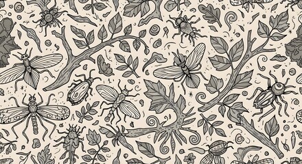 Fototapeta premium Elegant Monochrome Floral Pattern with Delicate Branches and Leaves.