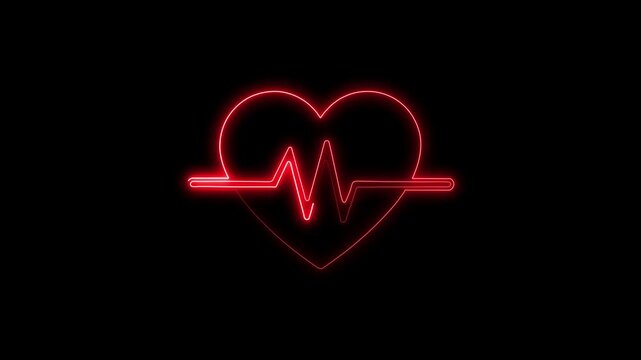 Neon Heartbeat Pulse Line Red Glowing Heartbeat Line on Black Background Medical Health Symbol medical symbol