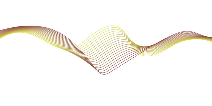 An abstract, flowing waveform rendered with delicate, thin lines in gradient colors of yellow and maroon, creating a sense of movement and fluidity against a clean background.