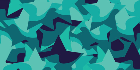 Abstract turquoise and teal background with a overlapping star camouflage pattern, creating a vibrant seamless graphic texture for modern creative designs. © ahmada