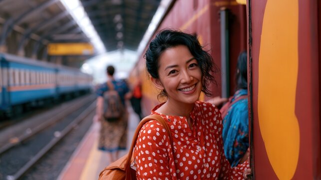 Warm smile radiates from a woman in red polka dots