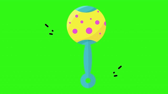 Yellow spotted baby rattle is a vibrant and colorful musical toy for infants to enjoy during playtime, promoting sensory exploration.