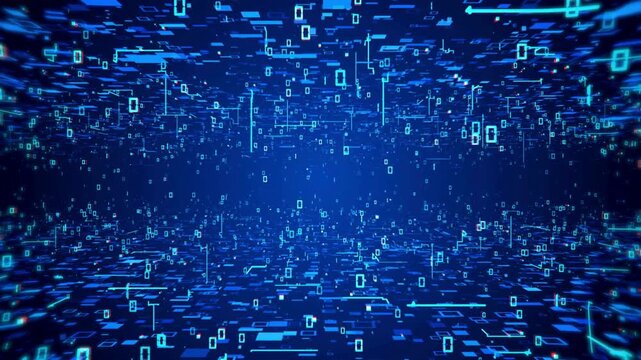 Abstract Blue Digital Binary Code Tunnel, Cyberspace Data Flow Background