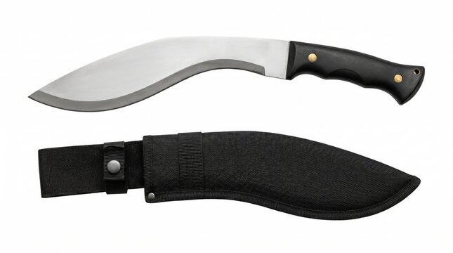 Plain kukri knife with black handle and sheath for outdoor use